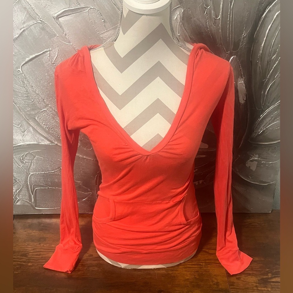 Bobi Lightweight Coral Pullover Spring Hoodie Top With‎ Front Pocket Size Small